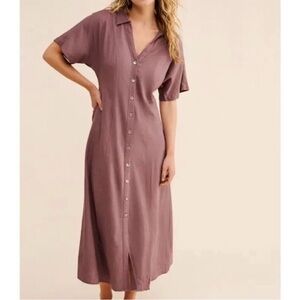 Madewell Short Sleeve Chalked Fig Brown Button Front Midi Dress Women’s 00